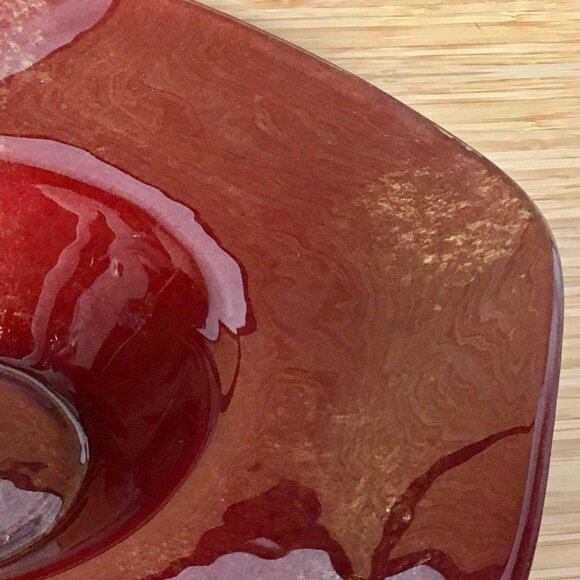 Large Round Glass Red and Gold Decorative Bowl - Picture 2 of 5